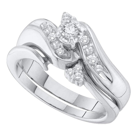 14k White Gold Round Diamond Bridal Wedding Ring Set 1/4 Cttw