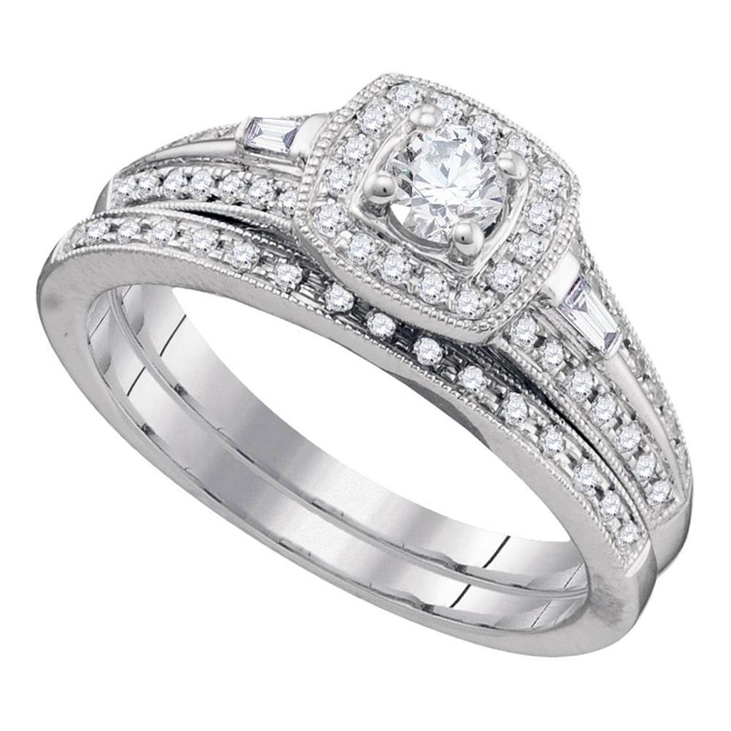 14k White Gold Round Diamond Bridal Wedding Ring Set 1/2 Cttw
