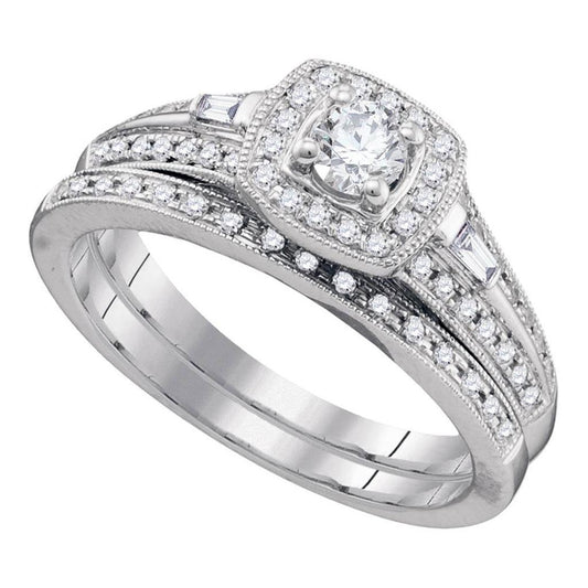 14k White Gold Round Diamond Bridal Wedding Ring Set 1/2 Cttw