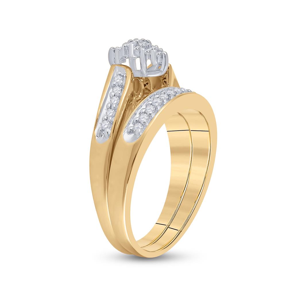 10k Yellow Gold Round Diamond Bridal Wedding Ring Set 1/4 Cttw