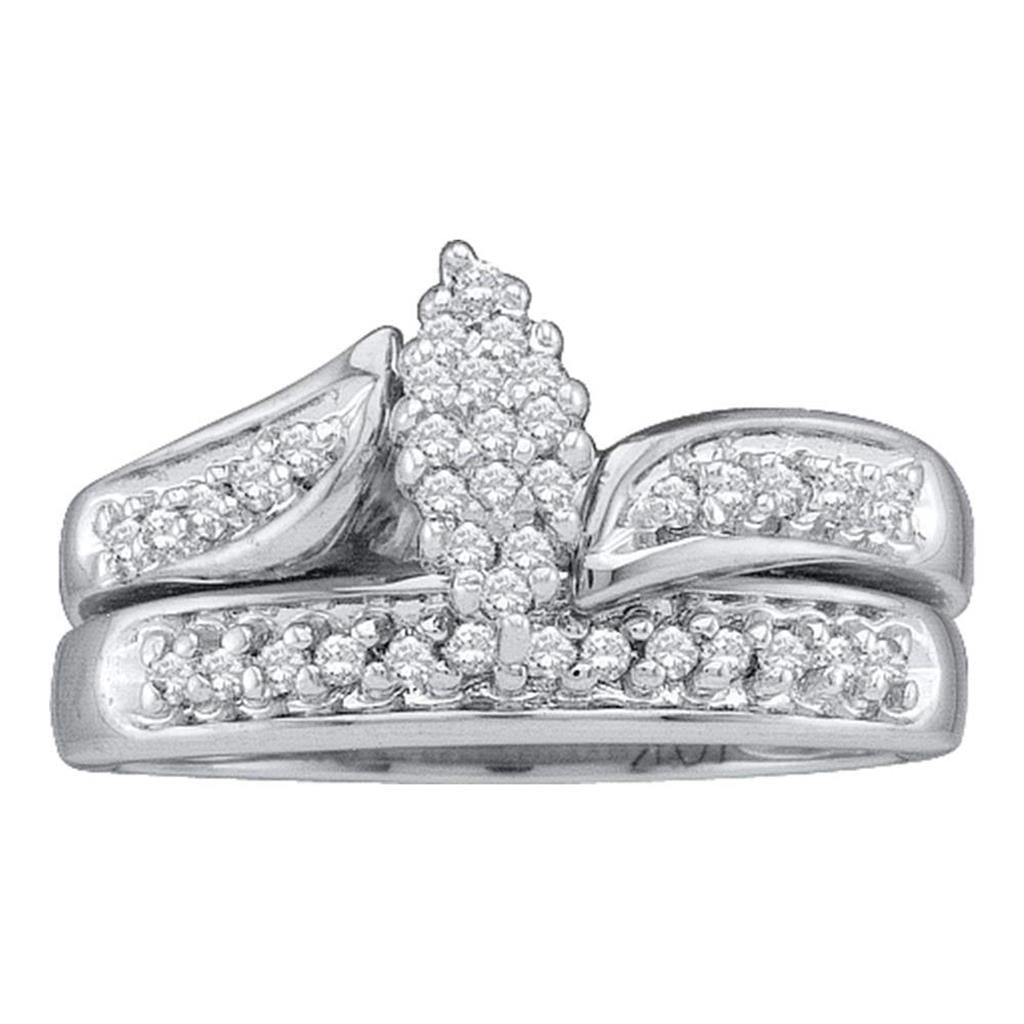 14k White Gold Round Diamond Bridal Wedding Ring Set 1/4 Cttw