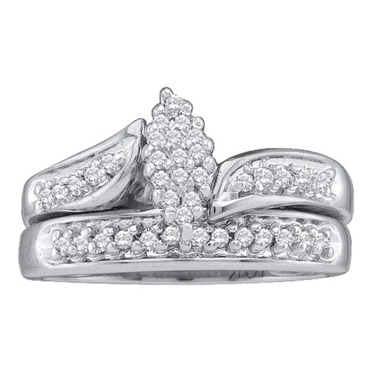 14k White Gold Round Diamond Bridal Wedding Ring Set 1/4 Cttw