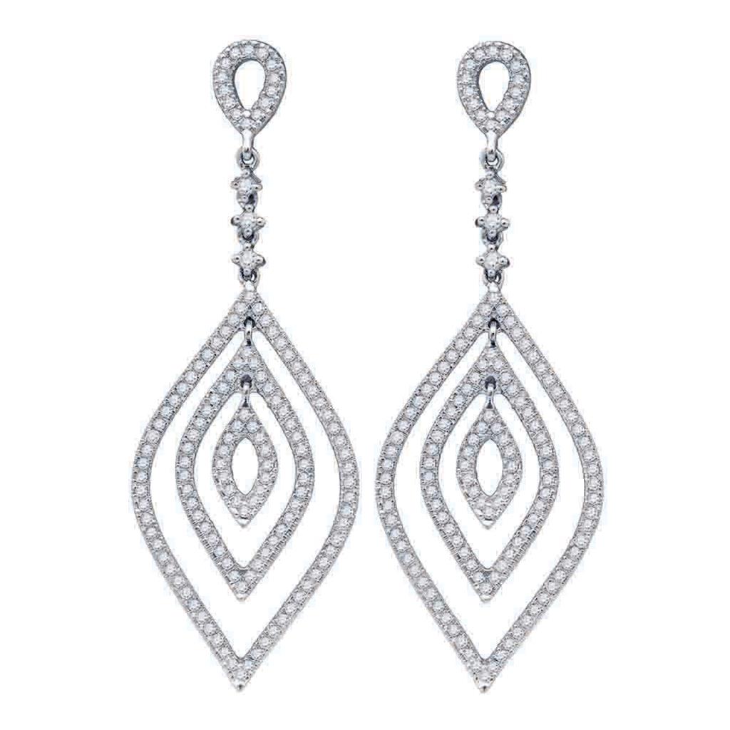 14k White Gold Round Diamond Oval Dangle Earrings 1 Cttw