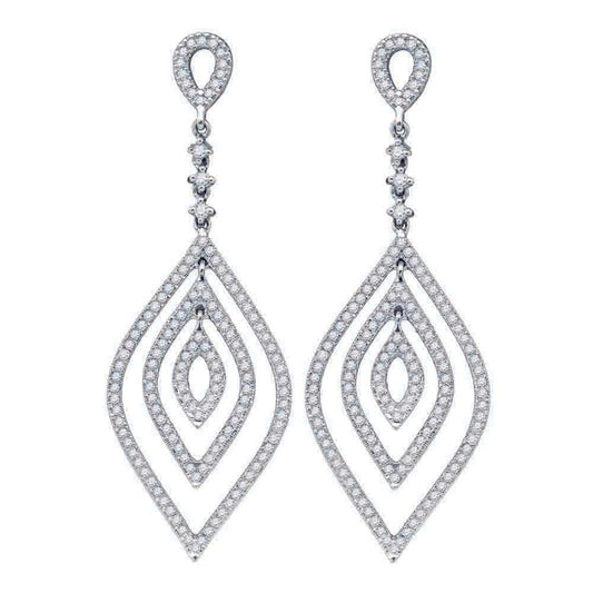 14k White Gold Round Diamond Oval Dangle Earrings 1 Cttw