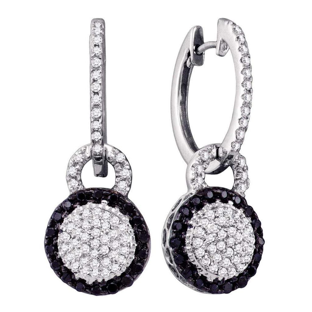 14k White Gold Round Black Diamond Dangle Earrings 1/2 Cttw