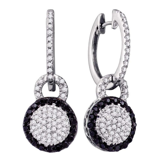 14k White Gold Round Black Diamond Dangle Earrings 1/2 Cttw