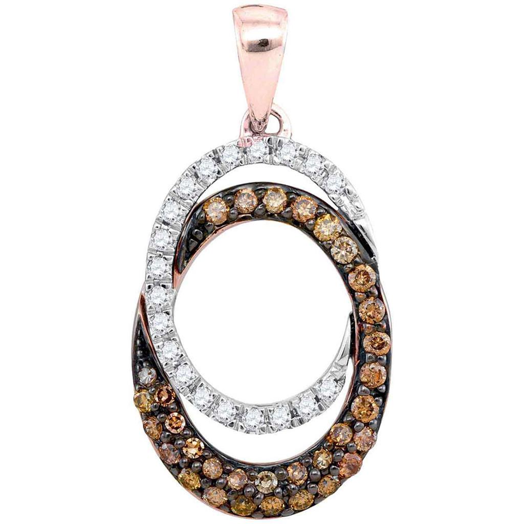 10k Rose Gold Round Brown Diamond Double Oval Pendant 1/2 Cttw