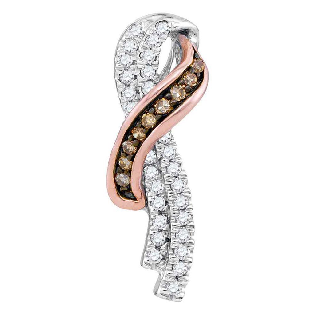 14k White Gold Brown Diamond Cascading Ribbon Pendant 1/4 Cttw