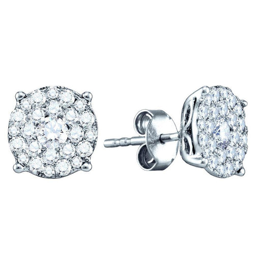 14k White Gold Round Diamond Cluster Earrings 1/2 Cttw