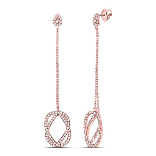 14k White Gold Round Diamond Oval Dangle Earrings 3/4 Cttw