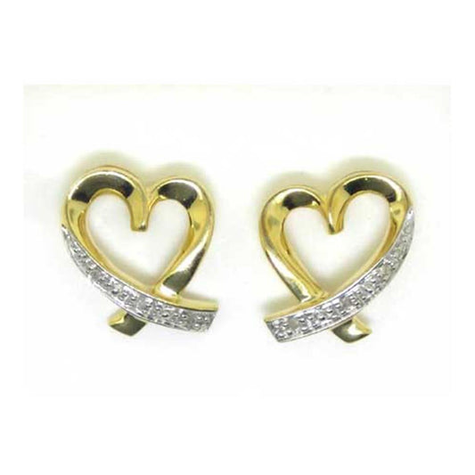 10k Yellow Gold Round Diamond Heart Earrings .02 Cttw
