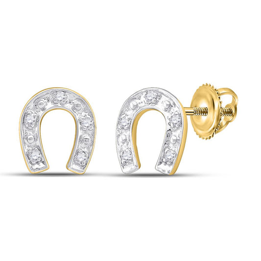 14k Yellow Gold Round Diamond Horseshoe Earrings 1/20 Cttw