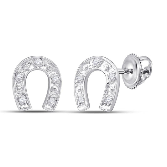 14k White Gold Round Diamond Horseshoe Earrings 1/20 Cttw