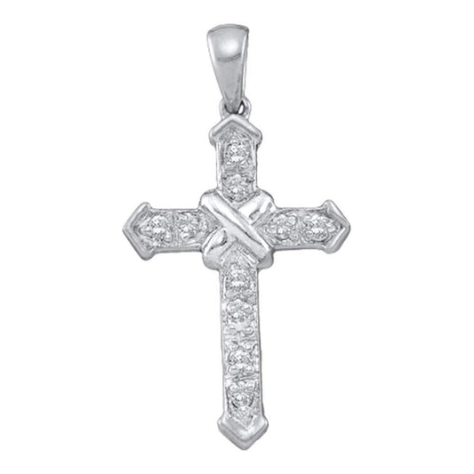 14k White Gold Round Diamond Cross Pendant 1/10 Cttw
