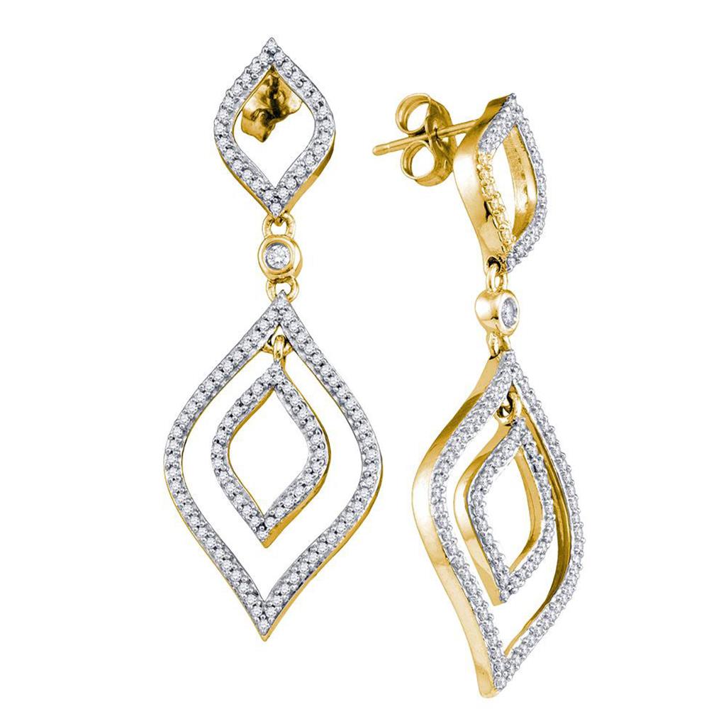 10k Yellow Gold Round Diamond Dangle Earrings 3/4 Cttw