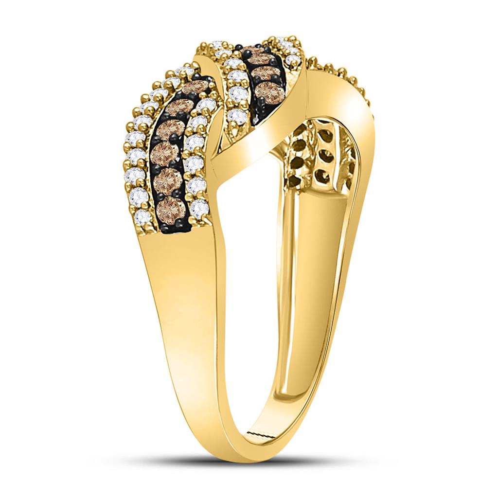 10k Yellow Gold Round Brown Diamond Crossover Band Ring 3/4 Cttw
