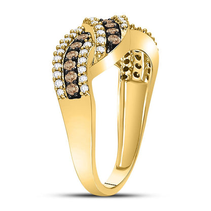10k Yellow Gold Round Brown Diamond Crossover Band Ring 3/4 Cttw