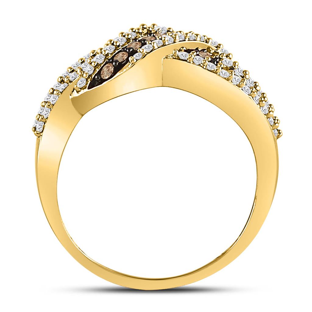 10k Yellow Gold Round Brown Diamond Crossover Band Ring 3/4 Cttw