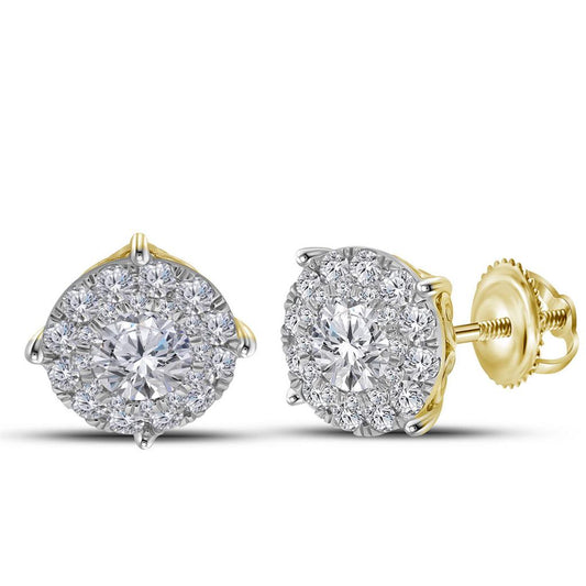 14k Yellow Gold Round Diamond Cluster Earrings 2 Cttw