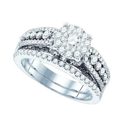 14k White Gold Round Diamond Bridal Wedding Ring Set 1-1/3 Cttw