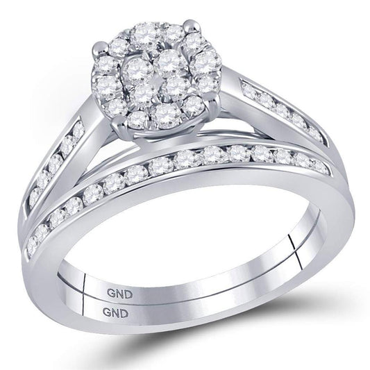 14k White Gold Round Diamond Bridal Wedding Ring Set 3/4 Cttw