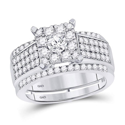 14k White Gold Round Diamond Bridal Wedding Ring Set 1-3/8 Cttw