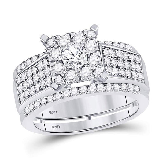 14k White Gold Round Diamond Bridal Wedding Ring Set 1-3/8 Cttw