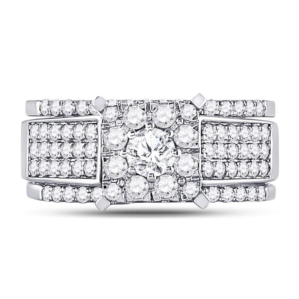 14k White Gold Round Diamond Bridal Wedding Ring Set 1-3/8 Cttw
