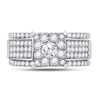 14k White Gold Round Diamond Bridal Wedding Ring Set 1-3/8 Cttw