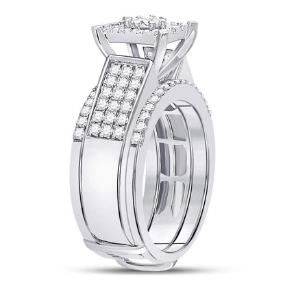 14k White Gold Round Diamond Bridal Wedding Ring Set 1-3/8 Cttw