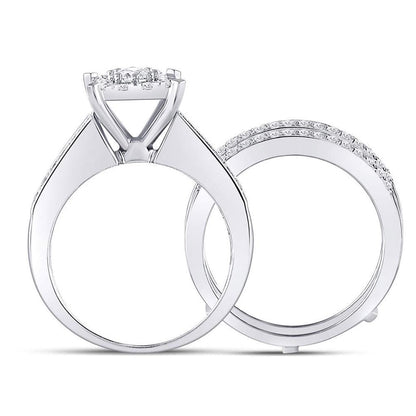 14k White Gold Round Diamond Bridal Wedding Ring Set 1-3/8 Cttw