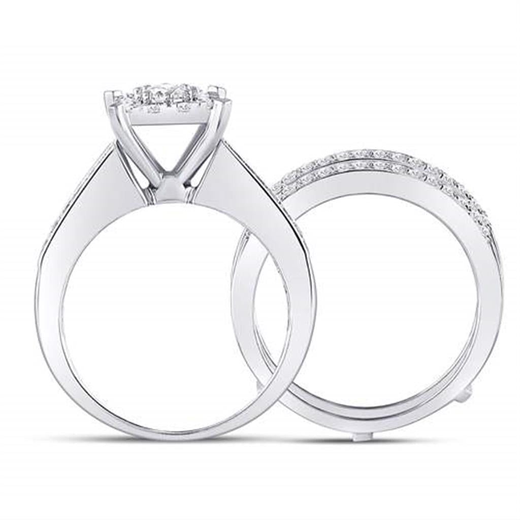 14k White Gold Round Diamond Bridal Wedding Ring Set 1-3/8 Cttw