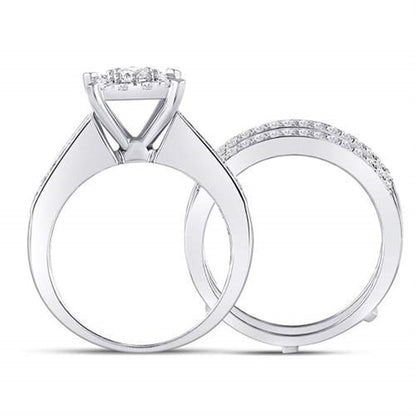 14k White Gold Round Diamond Bridal Wedding Ring Set 1-3/8 Cttw