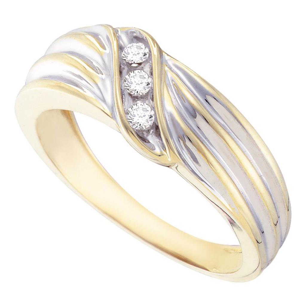 10k Yellow Gold Round Diamond Single Row Ribbed Two-tone Band Ring 1/8 Cttw