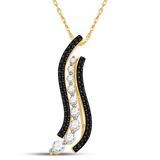10k Yellow Gold Black Diamond Graduated Journey Pendant 1 Cttw