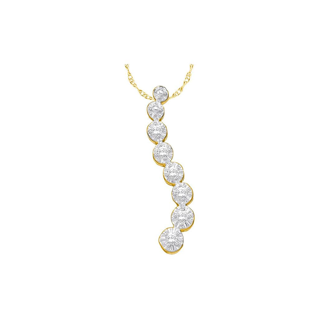 14k Yellow Gold Round Diamond Journey Graduated Pendant 1/10 Cttw