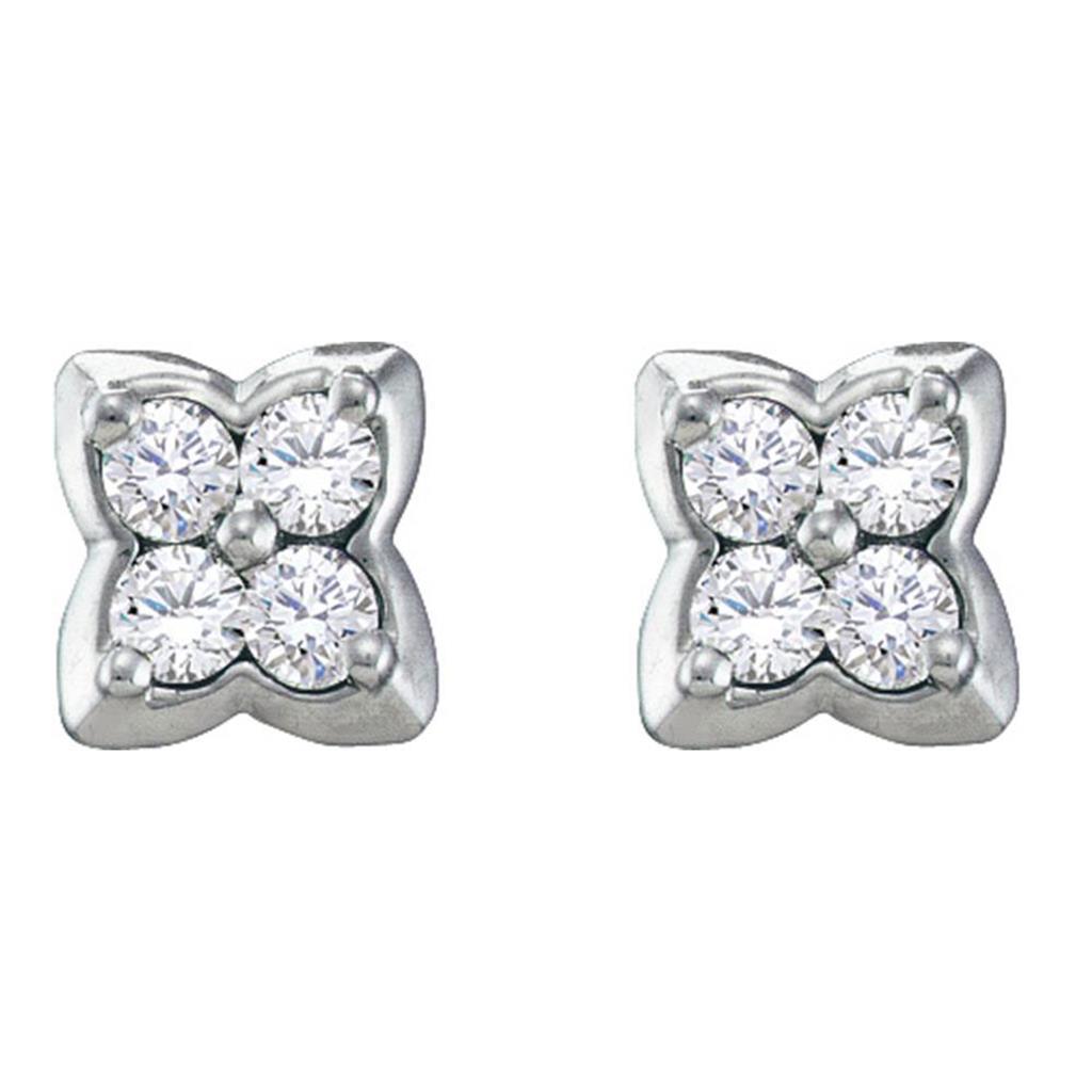 14k White Gold Round Diamond Cluster Earrings 1/4 Cttw