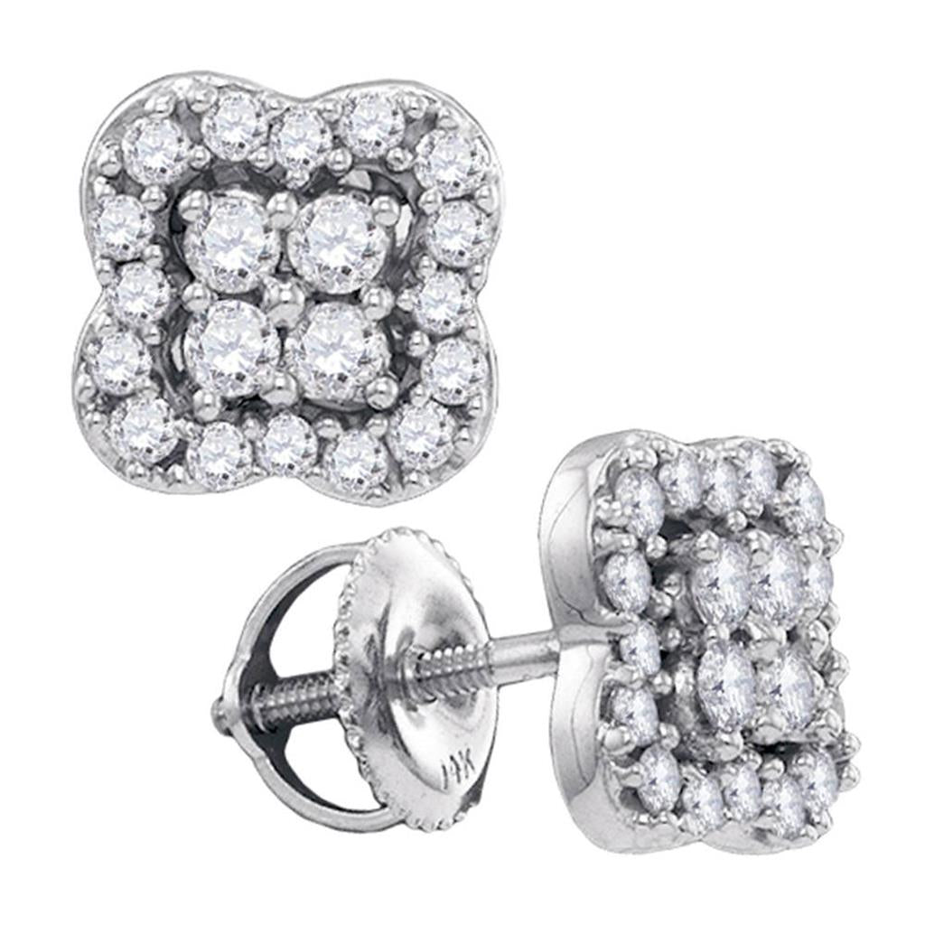 14k White Gold Round Diamond Quatrefoil Cluster Earrings 5/8 Cttw