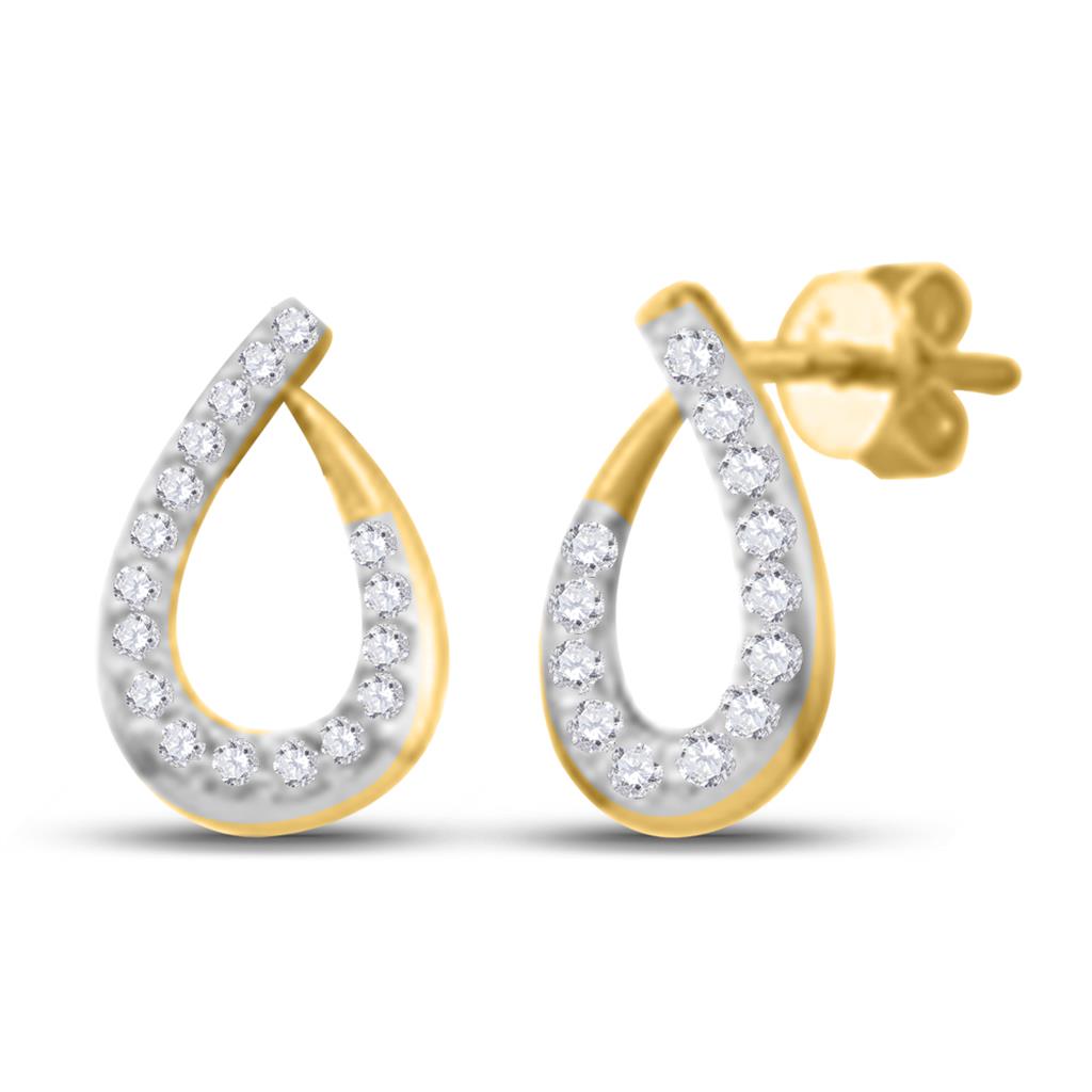 14k Yellow Gold Round Diamond Teardrop Earrings 1/4 Cttw