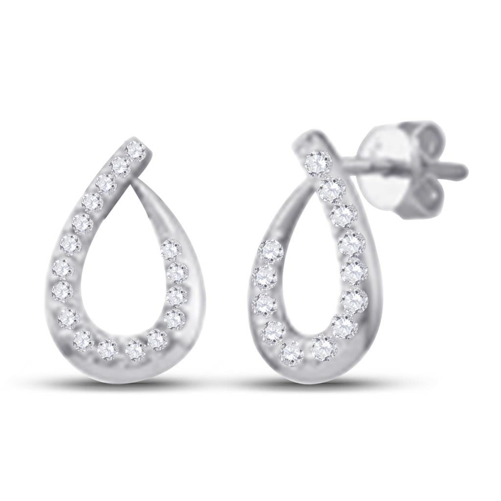 14k White Gold Round Diamond Teardrop Earrings 1/4 Cttw