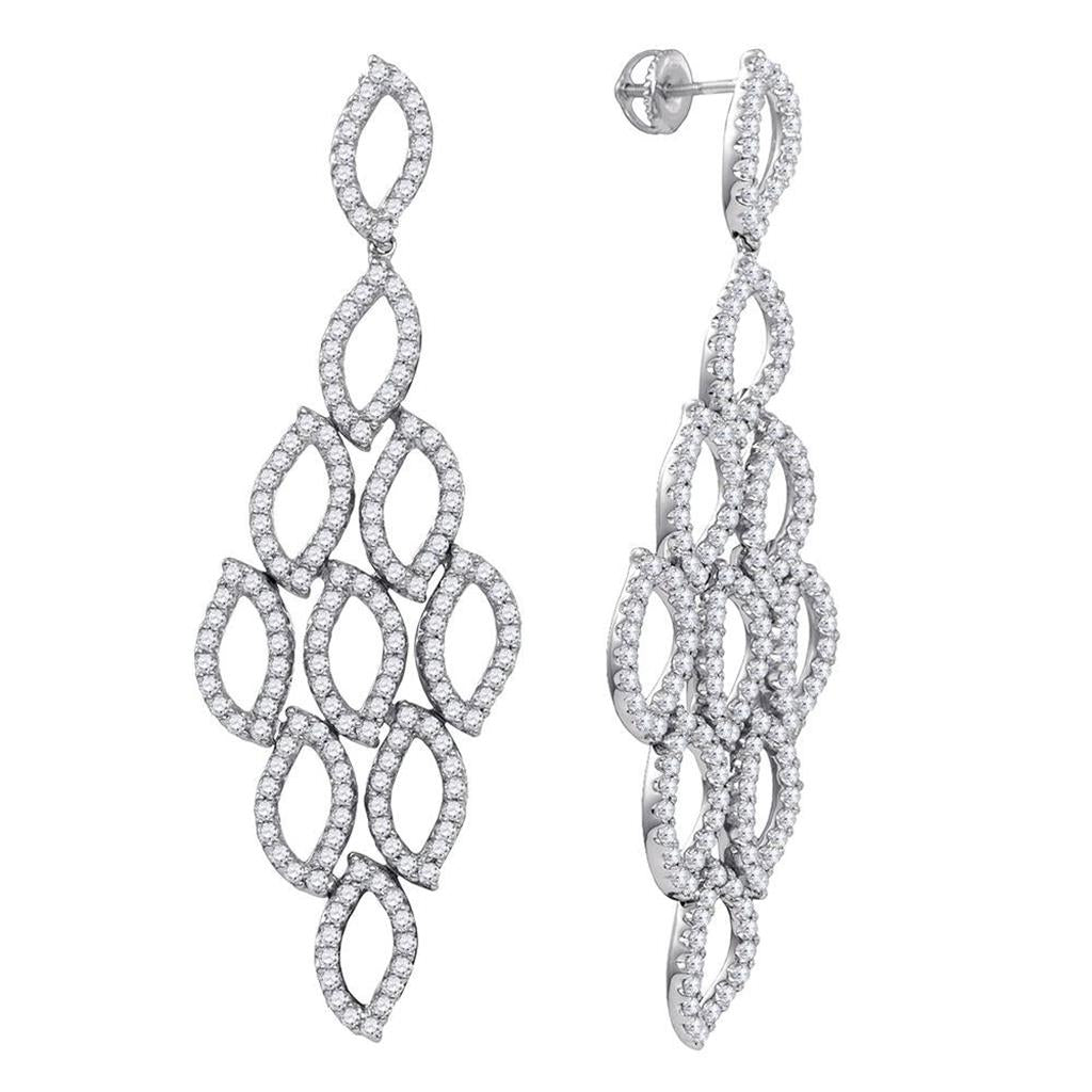 14k White Gold Round Diamond Luxury Dangle Earrings 4-3/4 Cttw