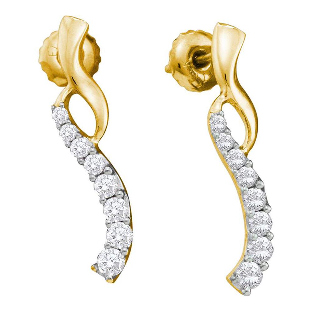 14k Yellow Gold Round Diamond Journey Earrings 1/2 Cttw