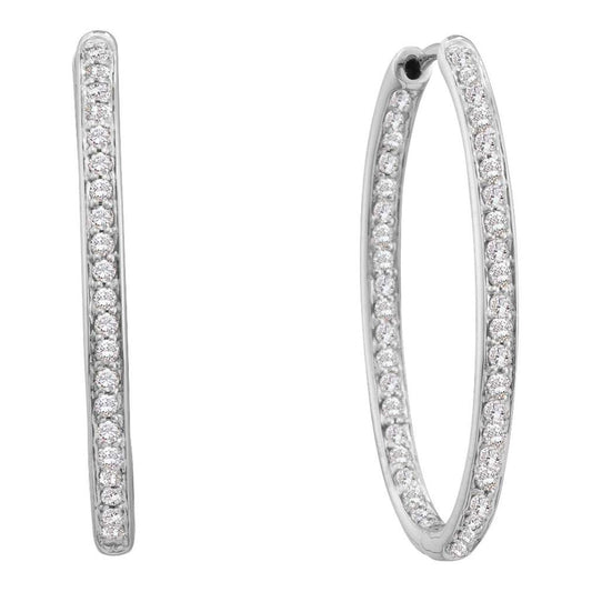 14k White Gold Round Diamond Inside Outside Endless Hoop Earrings 1/2 Cttw