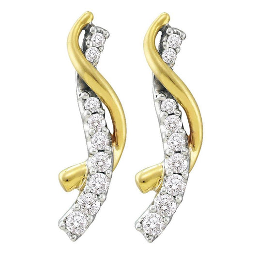 14k Yellow Gold Round Diamond Journey Earrings 1/2 Cttw