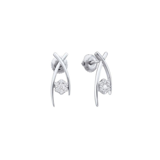 14k White Gold Round Diamond Cluster Earrings 1/4 Cttw