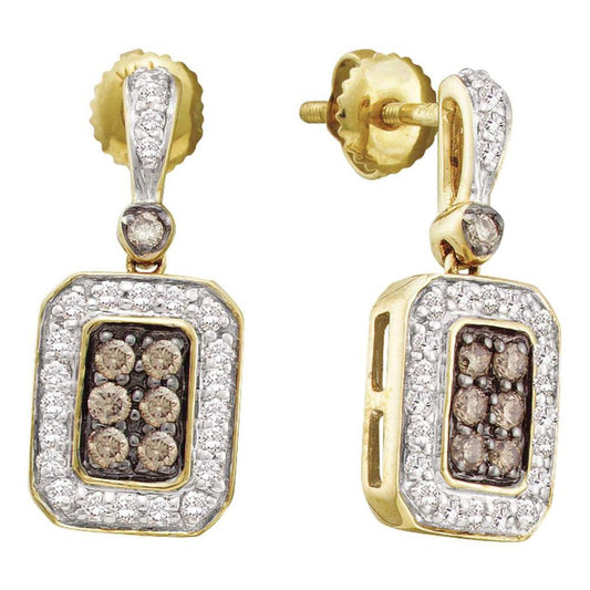 14k Yellow Gold Round Brown Diamond Dangle Earrings 1/2 Cttw
