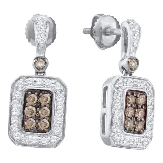 14k White Gold Round Brown Diamond Dangle Earrings 1/2 Cttw