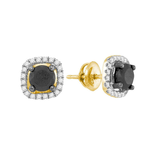 10k Yellow Gold Round Black Diamond Solitaire Earrings 1-7/8 Cttw