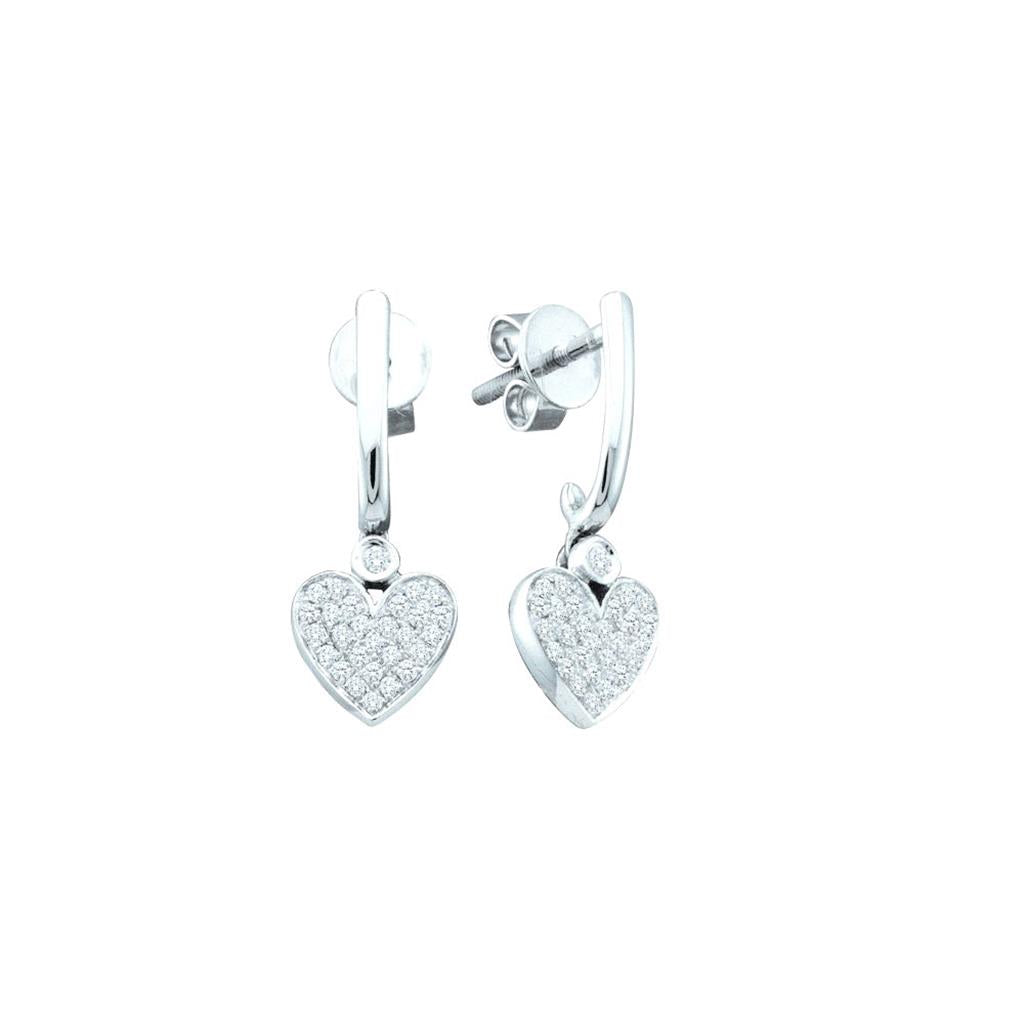 14k White Gold Round Diamond Dangle Heart Earrings 1/4 Cttw