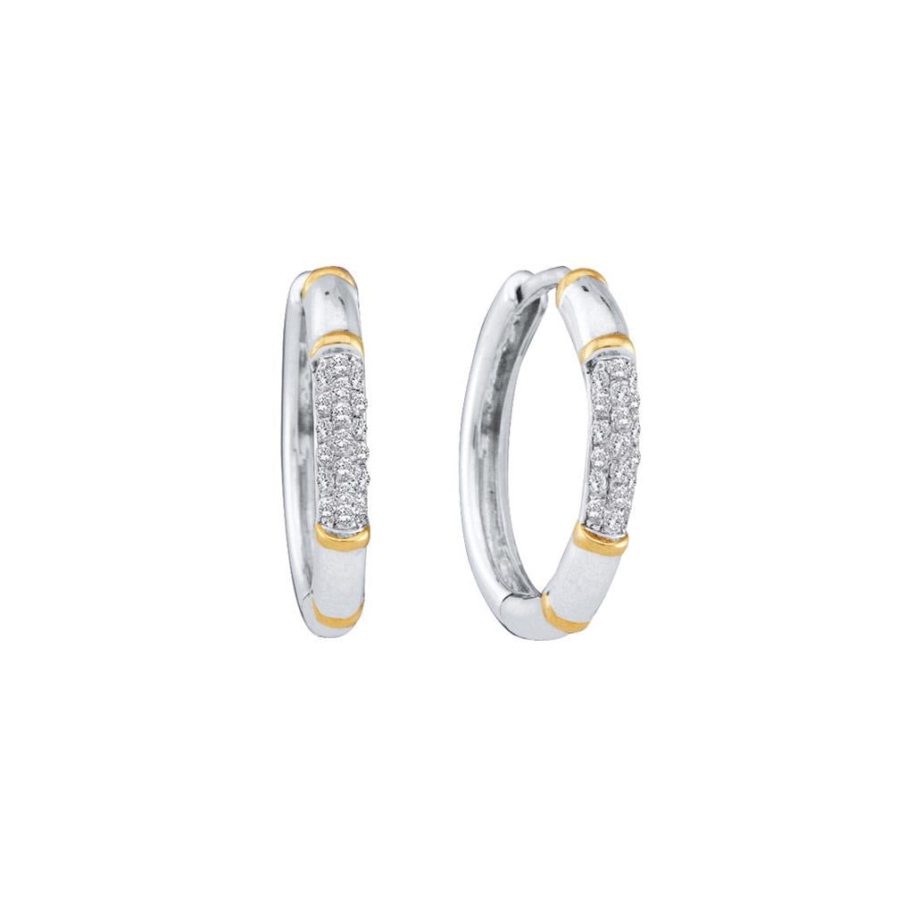 14k White Gold Round Diamond Two-tone Cluster Hoop Earrings 1/6 Cttw
